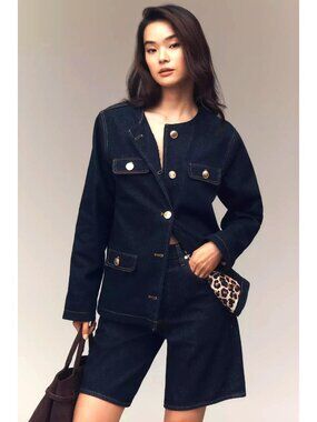 Anthropologie Maeve Oversized Denim Jacket Dark Wash L